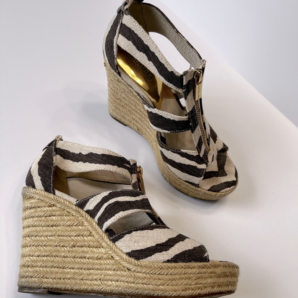 MICHAEL Michael Kors Black and Cream Striped Wedges